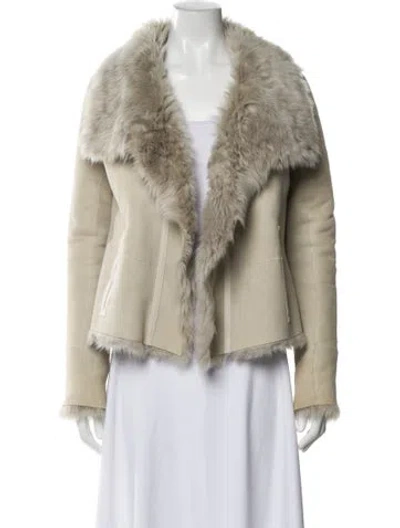 Pre-owned Yves Salomon Fur Tweed Pattern Faux Fur Jacket In Neutral