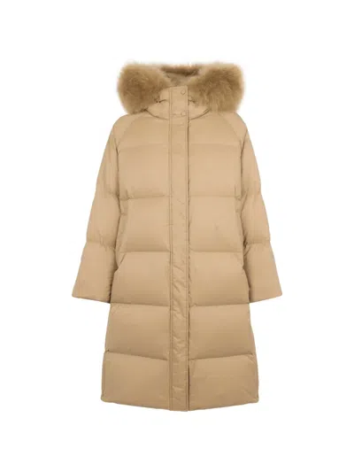 Yves Salomon Fur-trim Hooded Down Coat In Brown