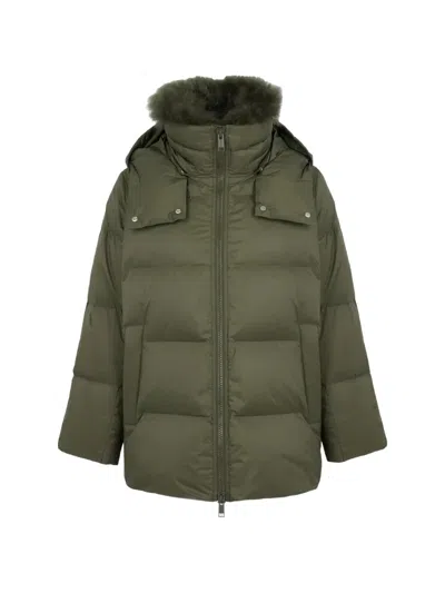 Yves Salomon Fur-trim Hooded Down Coat In Green