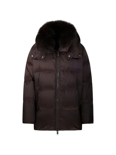 Yves Salomon Fur-trim Hooded Puffer Jacket In Brown