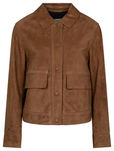 Yves Salomon Suede Collared Jacket Long Sleeves Pockets In Brown