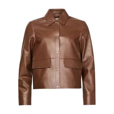 Yves Salomon Grained Calfskin Leather Jacket In Brown