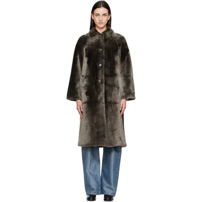 Yves Salomon Gray Shearling Coat In Multi
