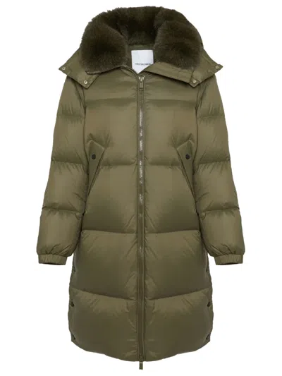 YVES SALOMON GREEN COLLAR LONG PUFFER JACKET