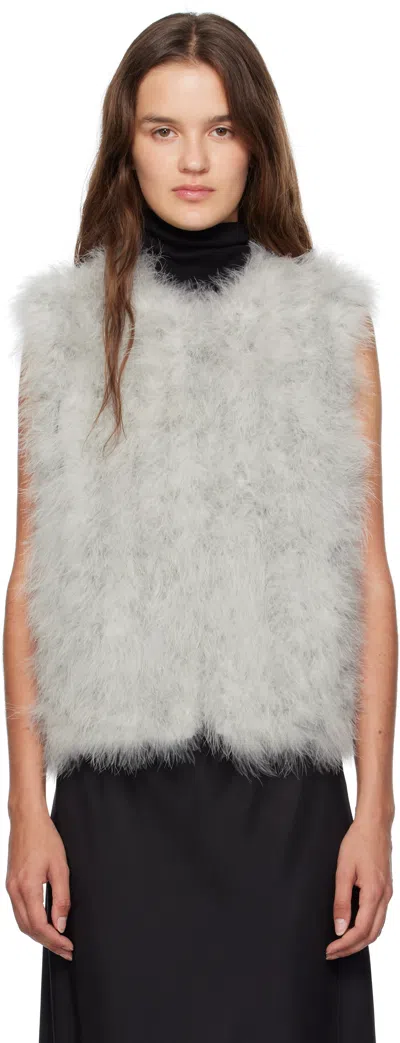 Yves Salomon Green Cropped Feather Vest In Gray