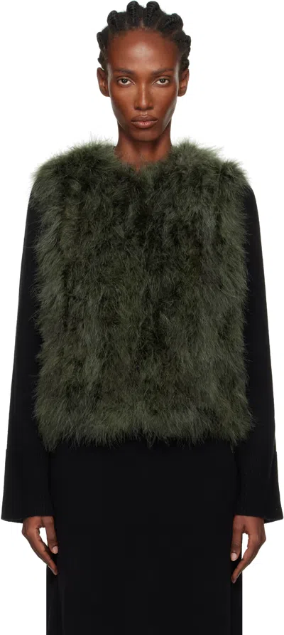 Yves Salomon Green Cropped Feather Vest