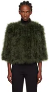 Yves Salomon Khaki Cropped Feather Jacket In Green