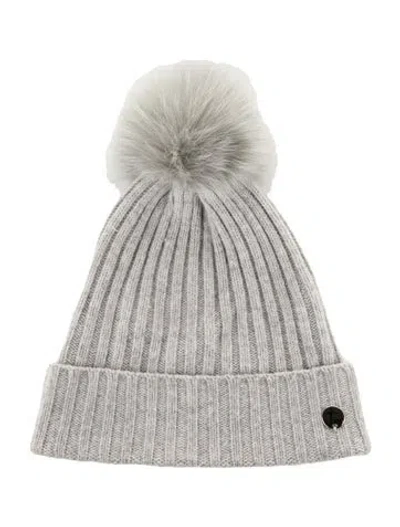 Pre-owned Yves Salomon Grey Pom Pom Beanie In Gray