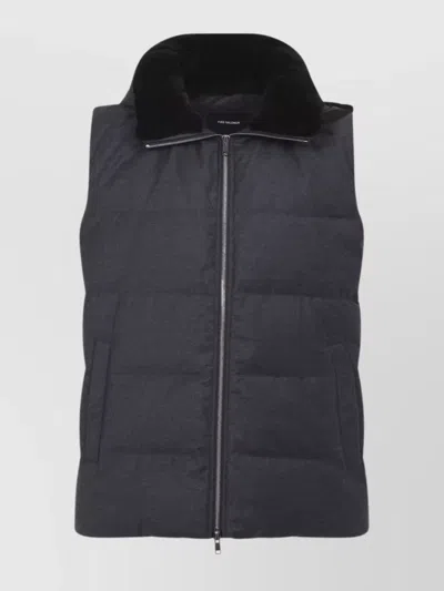 YVES SALOMON HIGH COLLAR HOODED PADDED SLEEVELESS JACKET