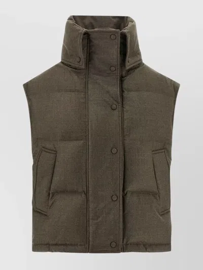 Yves Salomon High Collar Sleeveless Fur Vest In Green