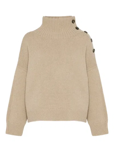 Yves Salomon High-neck Button-detail Sweater In Brown