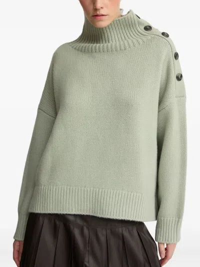 Yves Salomon High-neck Button-detail Sweater In Green