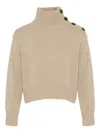 Yves Salomon High-neck Button-detail Sweater In Brown