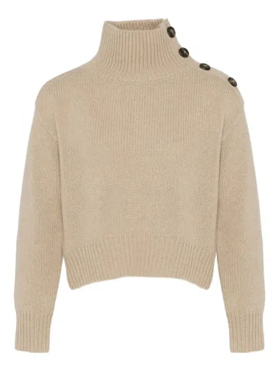 Yves Salomon High-neck Buttoned Sweater In Brown