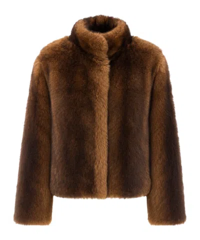 Yves Salomon High-neck Shearling Jacket In Brown