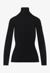 Yves Salomon Ribbed Black Wool And Cashmere Turtleneck Sweater In Black