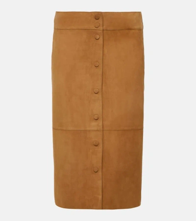 Yves Salomon High-rise Leather Midi Skirt In Safari