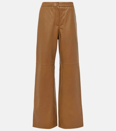 Yves Salomon High-rise Leather Wide-leg Trousers In Brown