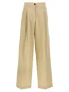 Yves Salomon High-waisted Linen Blend Trousers In Nude