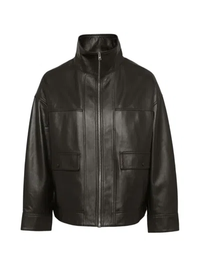 Yves Salomon High-neck Leather Jacket In Brown