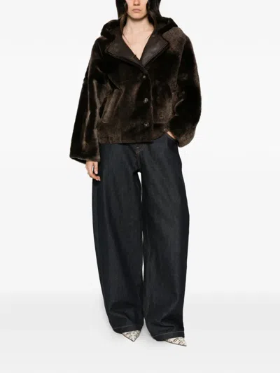 Yves Salomon Hooded Button-fastening Jacket In Brown