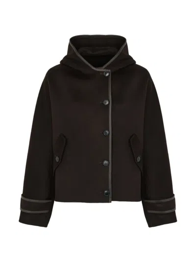 Yves Salomon Hooded Cashmere Wool Jacket In Brown