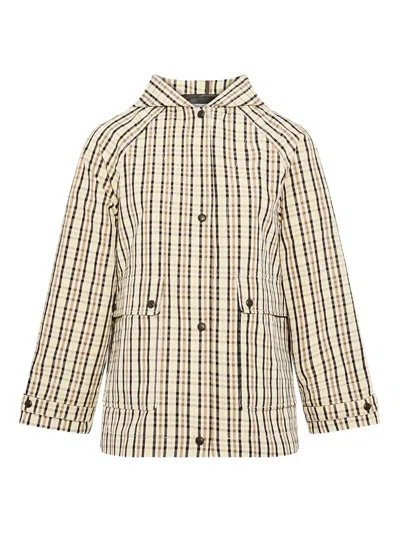 Yves Salomon Hooded Check-pattern Jacket In Neutral