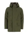Yves Salomon Fur Trim Hooded Long Length Coat In Green