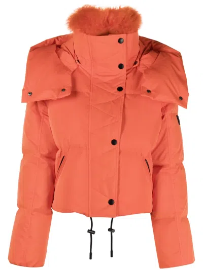 Yves Salomon Hooded Cropped Puffer Jacket In Orange