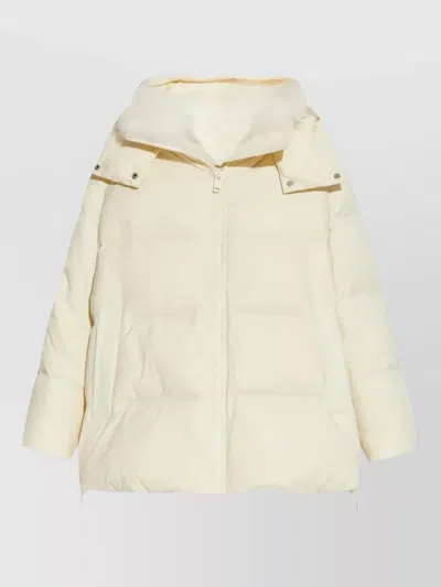 Yves Salomon Hooded Down Jacket Detachable Lambswool Trim In White