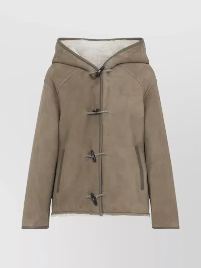 YVES SALOMON HOODED DOWN JACKET LEATHER TRIM