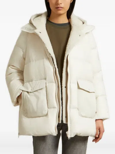Yves Salomon Hooded Flap-pocket Coat In Neutral