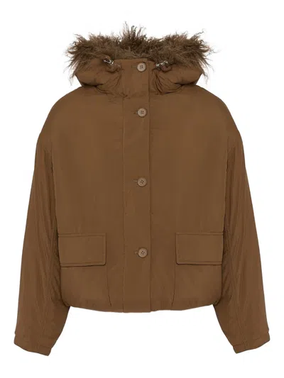 Yves Salomon Hooded Jacket In Brown