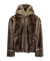 Yves Salomon Hooded Lamb Fur Jacket In Brown