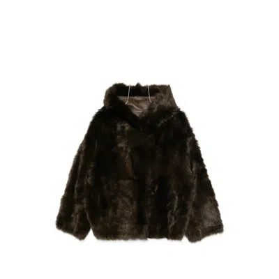 Yves Salomon Long-sleeve Hooded Jacket In Brown