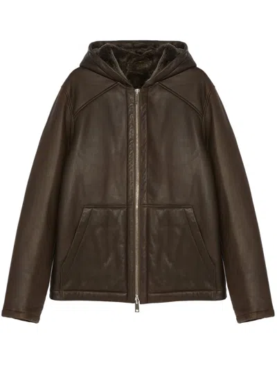 Yves Salomon Hooded Jacket In Brown