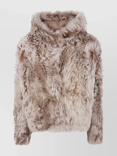 YVES SALOMON HOODED JACKET WITH FAUX FUR TEXTURE
