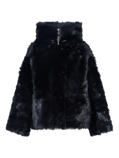 Yves Salomon Hooded Lambshearling Jacket In Black