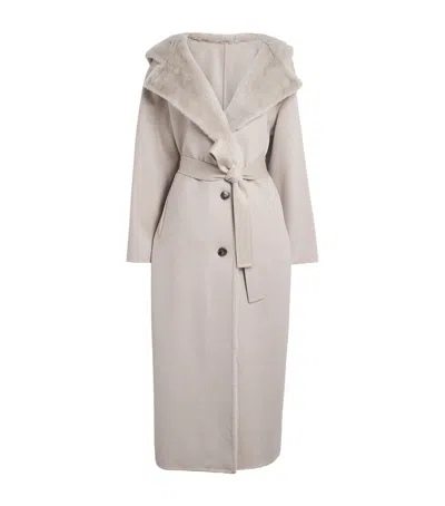 Yves Salomon Hooded Mink Fur-trim Coat In Silver