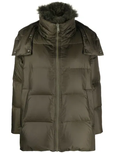 Yves Salomon Hooded Padded Coat In Green