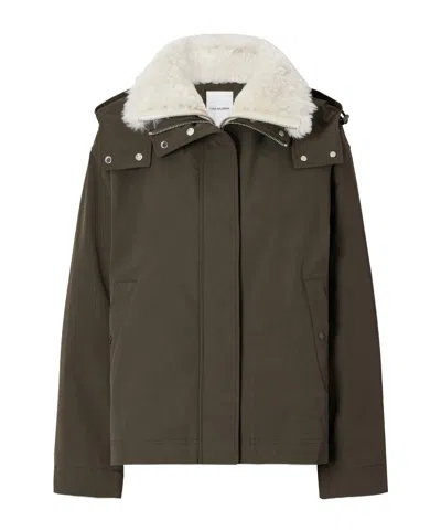 Yves Salomon Hooded Padded Shearling-trimmed Shell Jacket In Green
