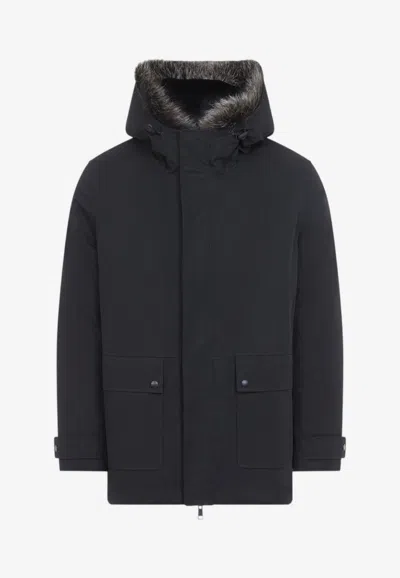 Yves Salomon Hooded Parka Jacket In Black