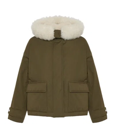 Yves Salomon Hooded Patch-pocket Jacket In Green