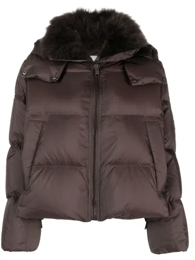Yves Salomon Hooded Quilted Down Jacket In Brown