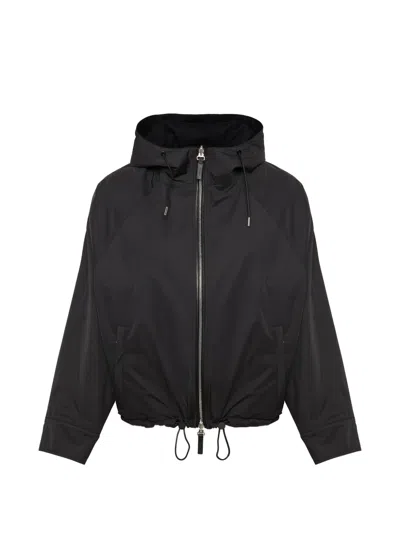 Yves Salomon Hooded Jacket In Wool And Cashmere Blend Reversible In Waterproof Technical Fabric In Black