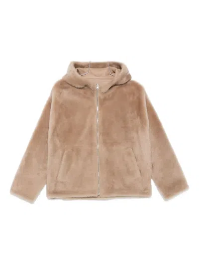 Yves Salomon Hooded Shealing Jacket In Neutral