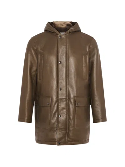Yves Salomon Hooded Shearling Coat In Brown