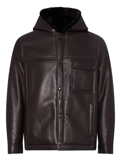 Yves Salomon Hooded Shearling Jacket In Brown