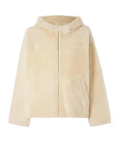 Yves Salomon Hooded Shearling Jacket In Brown