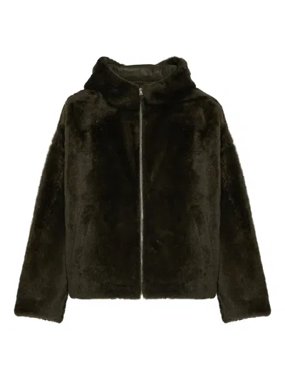Yves Salomon Hooded Shearling Jacket In Green